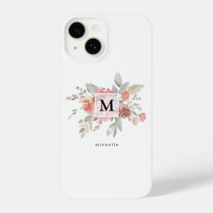 Elegant Blush Pink Floral Monogram iPhone 14 Hoesje