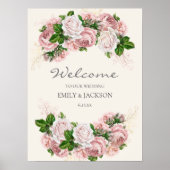 Elegant Blush Pink  Floral op Cream Wedding Poster (Voorkant)