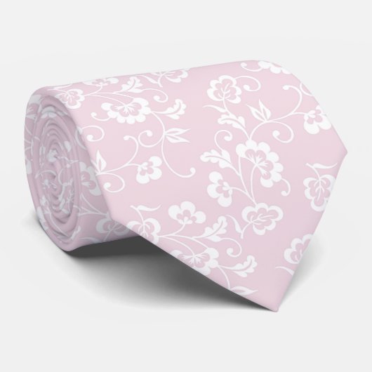 Elegant Blush Pink Floral Pattern Stropdas (Opgerold)