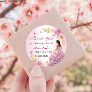 Elegant Blush Pink Floral Quinceanera Birthday Ronde Sticker