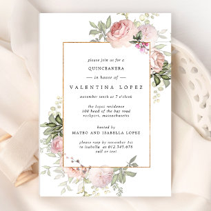 Elegant Blush Pink Floral Quinceanera Kaart