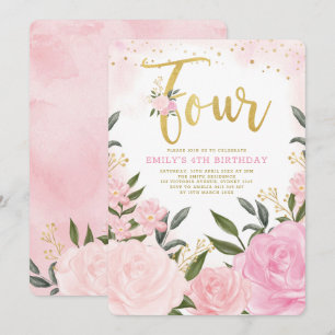 Elegant Blush Pink Floral Rozen Girl 4e verjaardag Kaart