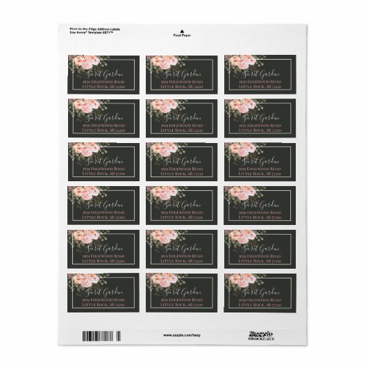 Elegant Blush Pink Floral Rozen Modern adres Etiket (Full Sheet)
