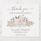 Elegant Blush Pink Floral Rustic Weddenschap Dank  Bier Etiket (Enkel label)