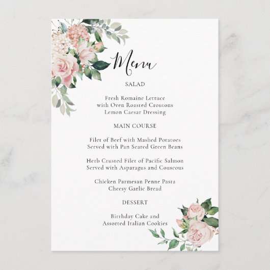 Elegant Blush Pink Floral Special Occasion Menu (Devant)