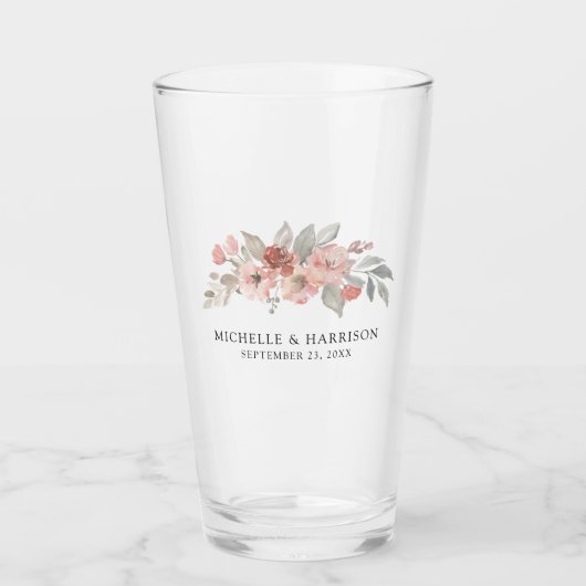 Elegant Blush Pink Floral Waterverf Wedding Glas (Voorkant)