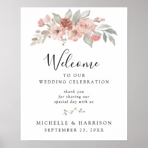 Elegant Blush Pink Floral Waterverf Wedding Poster