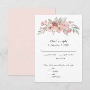 Elegant Blush Pink Floral Waterverf Wedding RSVP Kaartje