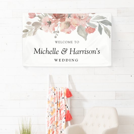 Elegant Blush Pink Floral Waterverf Wedding Spandoek (Insitu)