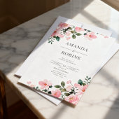 Elegant Blush Pink Floral Wedding Invitation