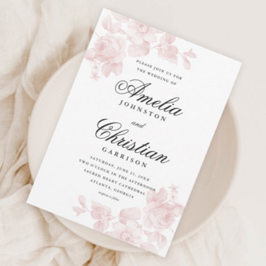 Elegant Blush Pink Floral Wedding Kaart