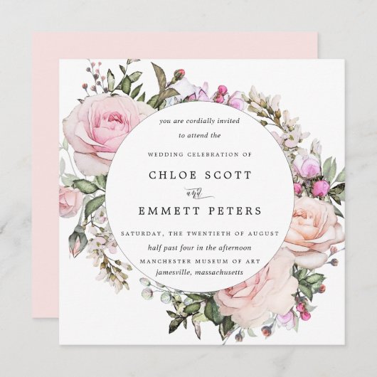 Elegant Blush Pink Floral Wedding Kaart (Voorkant / Achterkant)