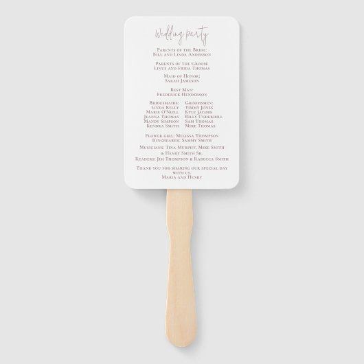 Elegant Blush Pink Floral Wedding Programme Handwaaier (Achterkant)