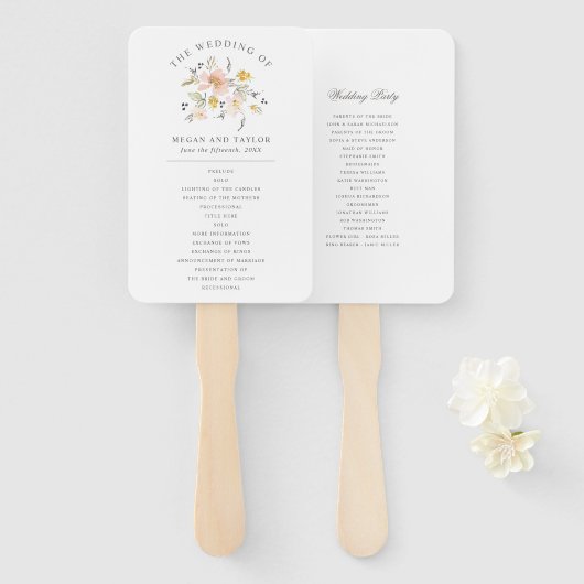 Elegant Blush Pink Floral Wedding Programme Handwaaier (Voorkant en achterkant)