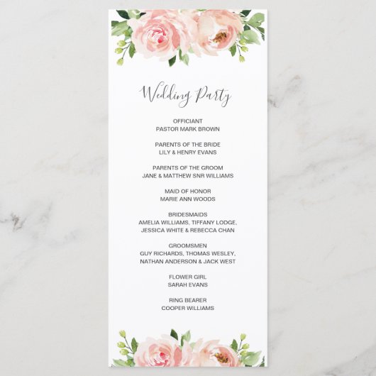 Elegant Blush Pink Floral Wedding Programme Programma (Achterkant)