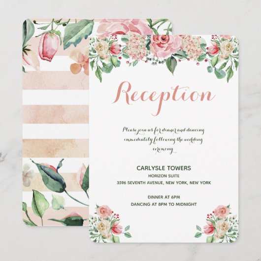 Elegant Blush Pink Floral Wedding Reception Informatiekaartje (Voorkant / Achterkant)