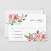 Elegant Blush Pink Floral Wedding RSVP Kaartje (Voorkant)