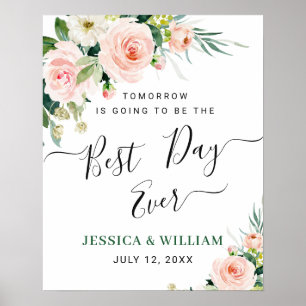 Elegant Blush Pink Flowers Floral Rehearsal Dinner Poster