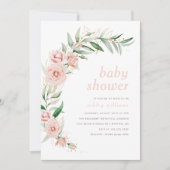 Elegant Blush Pink Flowers & Greenery Baby shower Kaart (Voorkant)
