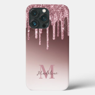 Elegant Blush Pink Glitter Monogram iPhone 13 Pro Hoesje