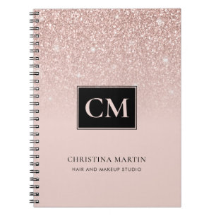Elegant Blush Pink Glitter Ombre Monogram Notitieb Notitieboek
