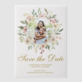 Elegant Blush Pink Gold Bloemenfoto Save the Date Vellum Uitnodigingen (Voorkant)
