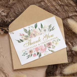 Elegant Blush Pink Gold Floral Custom Wedding Bedankkaart