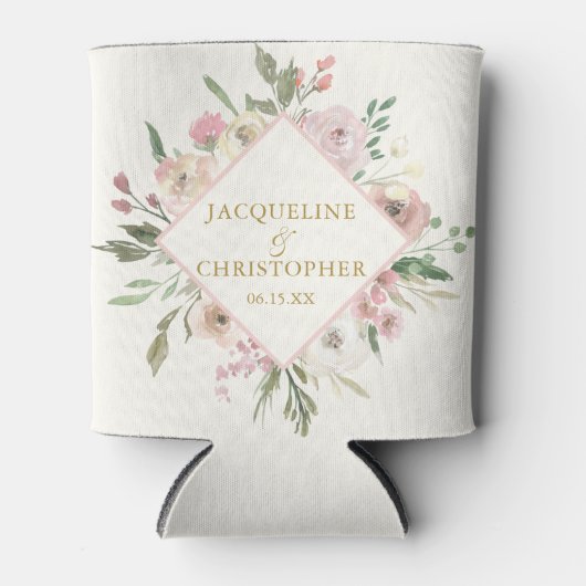 Elegant Blush Pink Gold Floral Garden Weddenschap Blikjeskoeler (Voorkant)