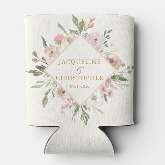 Elegant Blush Pink Gold Floral Garden Weddenschap Blikjeskoeler (Achterkant)