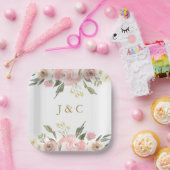 Elegant Blush Pink Gold Floral Monogram Weddenscha Papieren Bordje (Feest)