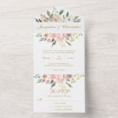 Elegant Blush Pink Gold Floral Summer Weddenschap All In One Uitnodiging (Binnen)