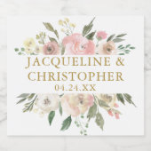 Elegant Blush Pink Gold Floral Summer Weddenschap Sparkling Wijnetiket (Enkel label)