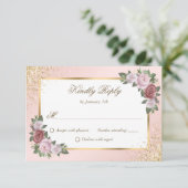 Elegant Blush Pink Gold Floral Weddenschap RSVP Kaartje (Staand voorkant)