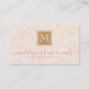 Elegant Blush Pink Gold Glitter Monogram Salon Visitekaartje