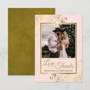 Elegant Blush Pink & Gold Love & Bedankt Weddensch