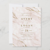 Elegant Blush Pink & Gold Marble & Glitter Wedding Kaart (Voorkant)