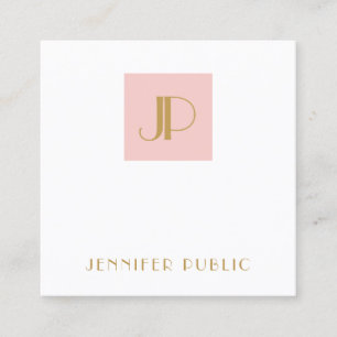 Elegant Blush Pink Gold Modern Monogram Sjabloon Vierkante Visitekaartje