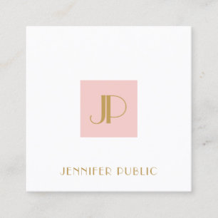 Elegant Blush Pink Gold Monogram Moderne Sjabloon Vierkante Visitekaartje