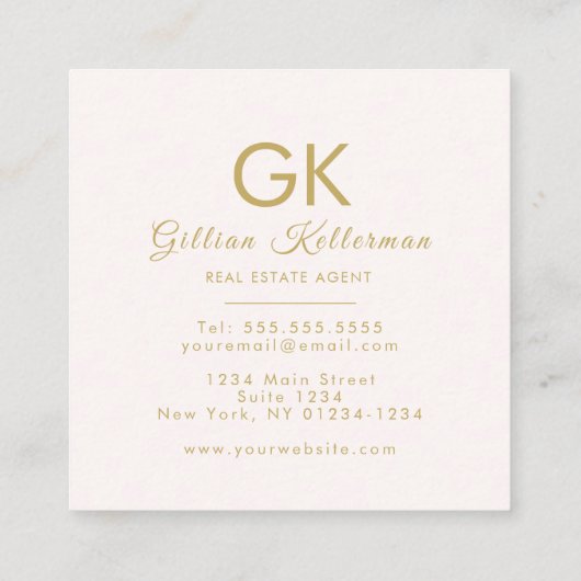 Elegant Blush Pink Gold Monogram Vierkante Visitekaartje (Achterkant)