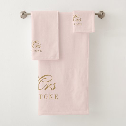 Elegant Blush Pink Gold Mrs Bath Towel Set Bad Handdoek (Insitu)