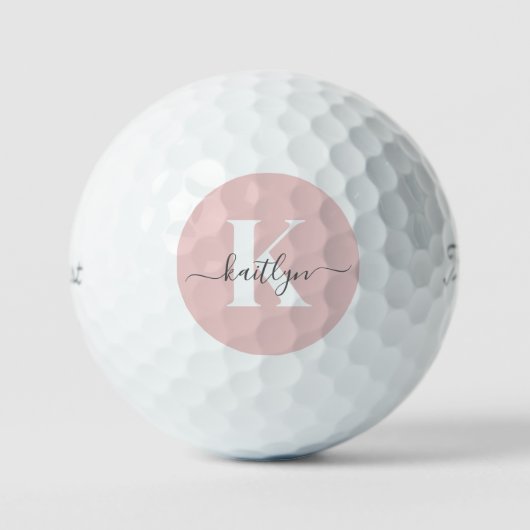 Elegant Blush Pink Grey Script Monogram Golfballen (Voorkant)