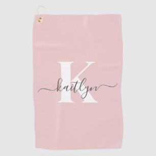 Elegant Blush Pink Grey Script Monogram Golfhanddoek