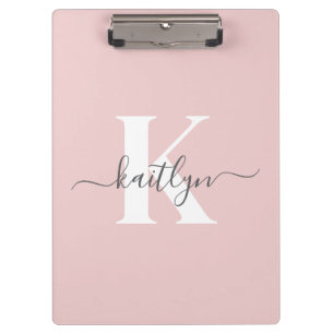 Elegant Blush Pink Grey Script Monogram Klembord