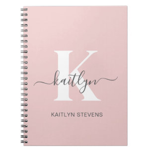 Elegant Blush Pink Grey Script Monogram Notitieboek