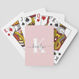 Elegant Blush Pink Grey Script Monogram Pokerkaarten