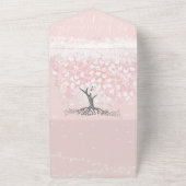 Elegant Blush Pink Heart Leaf Tree Weddenschap All In One Uitnodiging (Buitenkant)