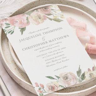 Elegant Blush Pink Ivory Floral Garden Wedding Kaart