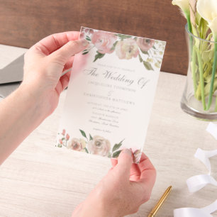 Elegant Blush Pink Ivory Floral Garden Wedding Vellum Uitnodigingen