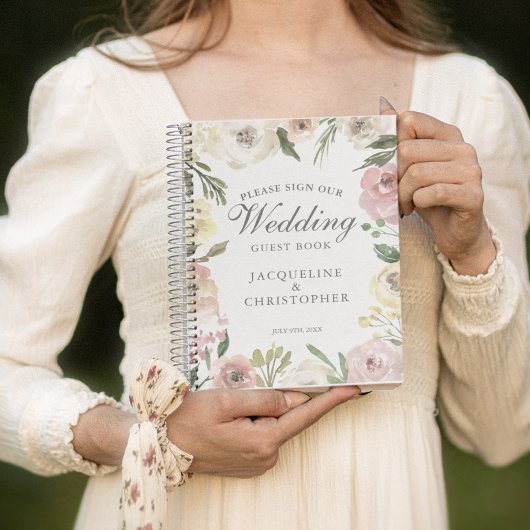 Élégant Blush Pink Ivory Floral Mariage Livre d'hô