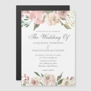 Elegant Blush Pink Ivory Floral Spring Wedding Magnetische Uitnodiging